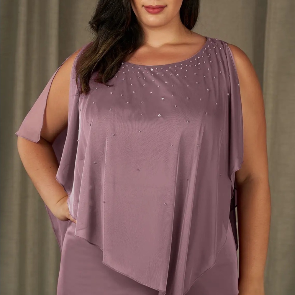 Azazie Aspyn Dusty Rose Sheath Beaded Mesh Dress NWT size 16 - Picture 3 of 4